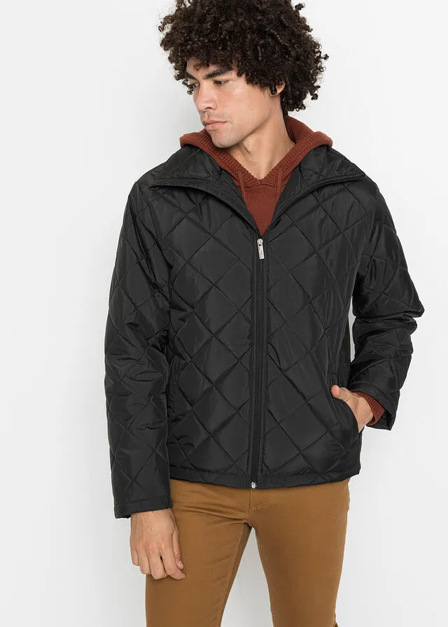 Chaqueta guateada con poliéster reciclado, cuello alto y corte regular Negro
