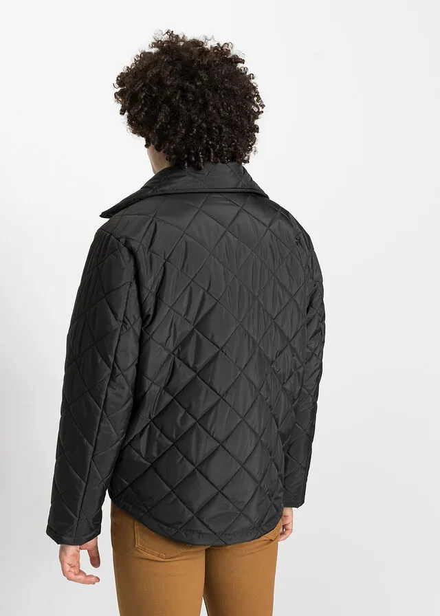 Chaqueta guateada con poliéster reciclado, cuello alto y corte regular Negro