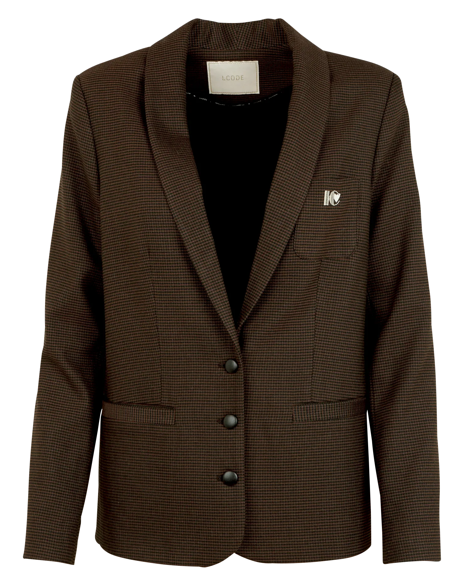 Chaqueta recta con cuello chal a cuadros en marron
