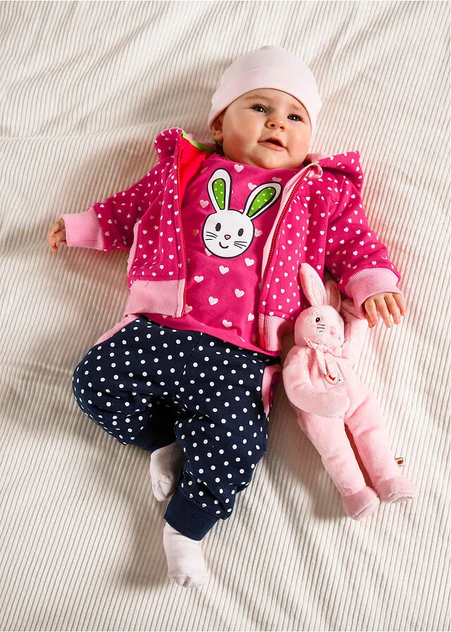 Chaqueta tipo sudadera con capucha para bebés de algodón orgánico Rosa oscuro estampado
