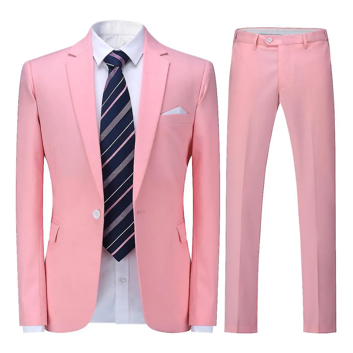 Chaqueta y pantalones de traje ajustado de boda de color sólido de 2 piezas para hombre