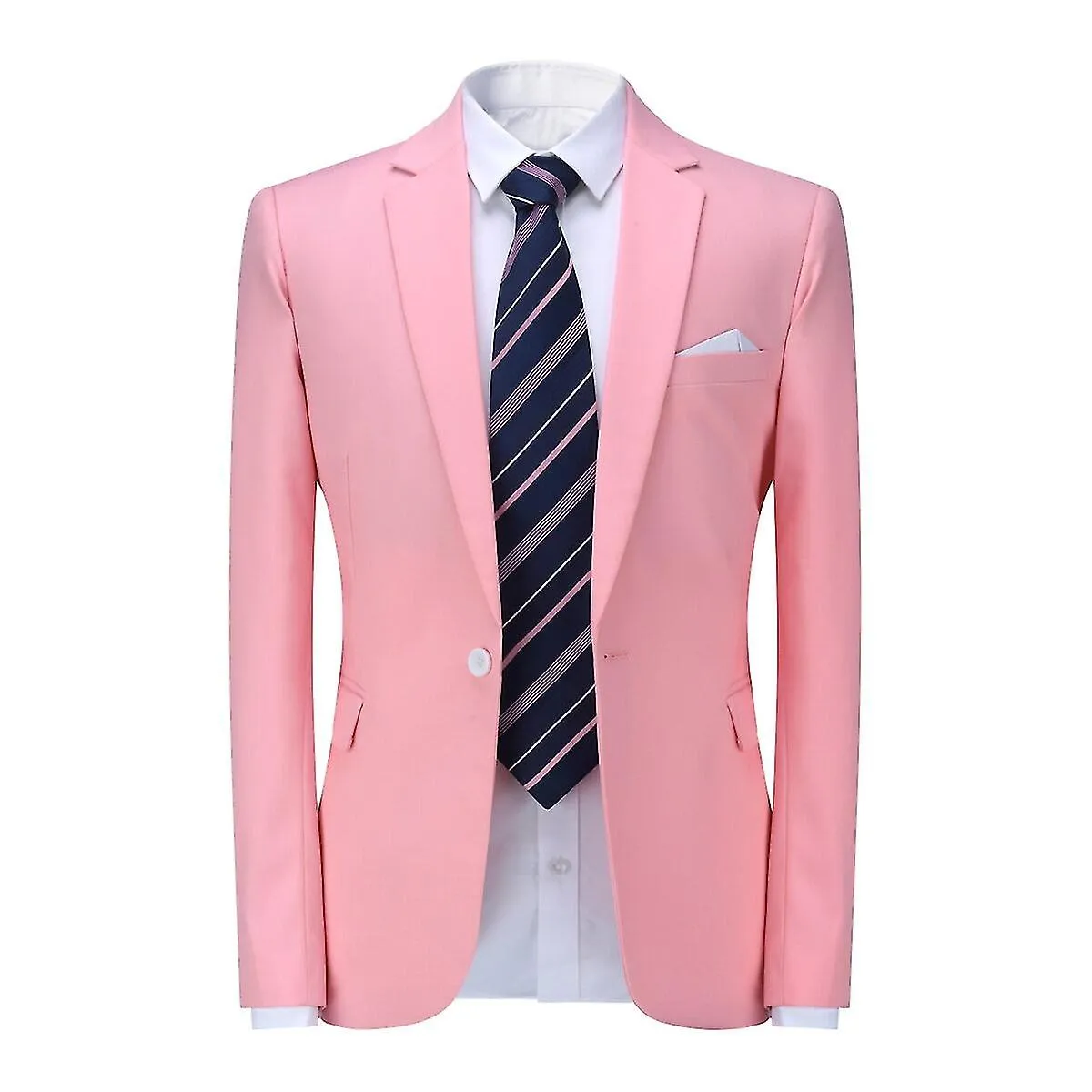 Chaqueta y pantalones de traje ajustado de boda de color sólido de 2 piezas para hombre