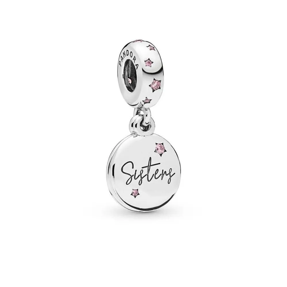 Charm Pandora Hermanas Para Siempre con circonitas cúbicas fucsias y grabados 