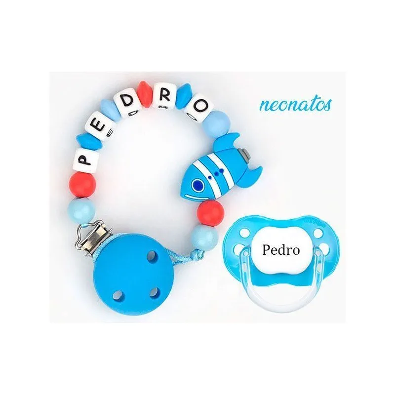 Chupetero Cohete con chupete azul