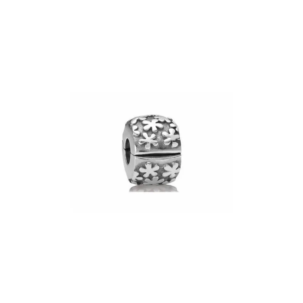 Clip Pandora plata con flores