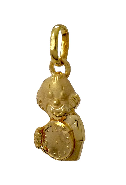 Colgante para bebe, oro amarillo de ley, Payaso con reloj. 002_80047CG