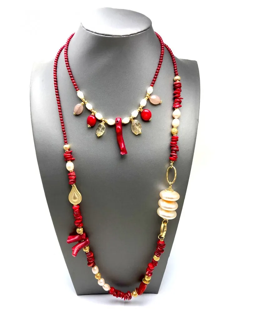 COLLARES DE CORAL LARGOS MUJER