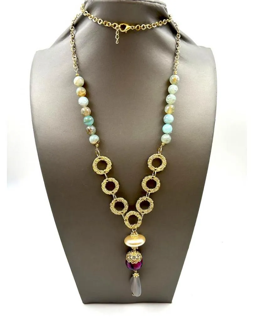 COLLARES DORADOS DE MUJER CON PIEDRAS SEMIPRECIOSAS LARGOS