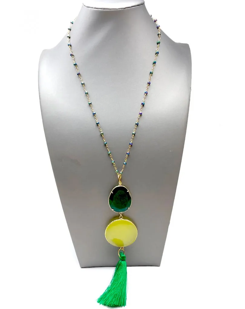 COLLARES MUJER LARGOS VERDES Y AMARILLOS MUY VISTOSOS DE PIEDRA
