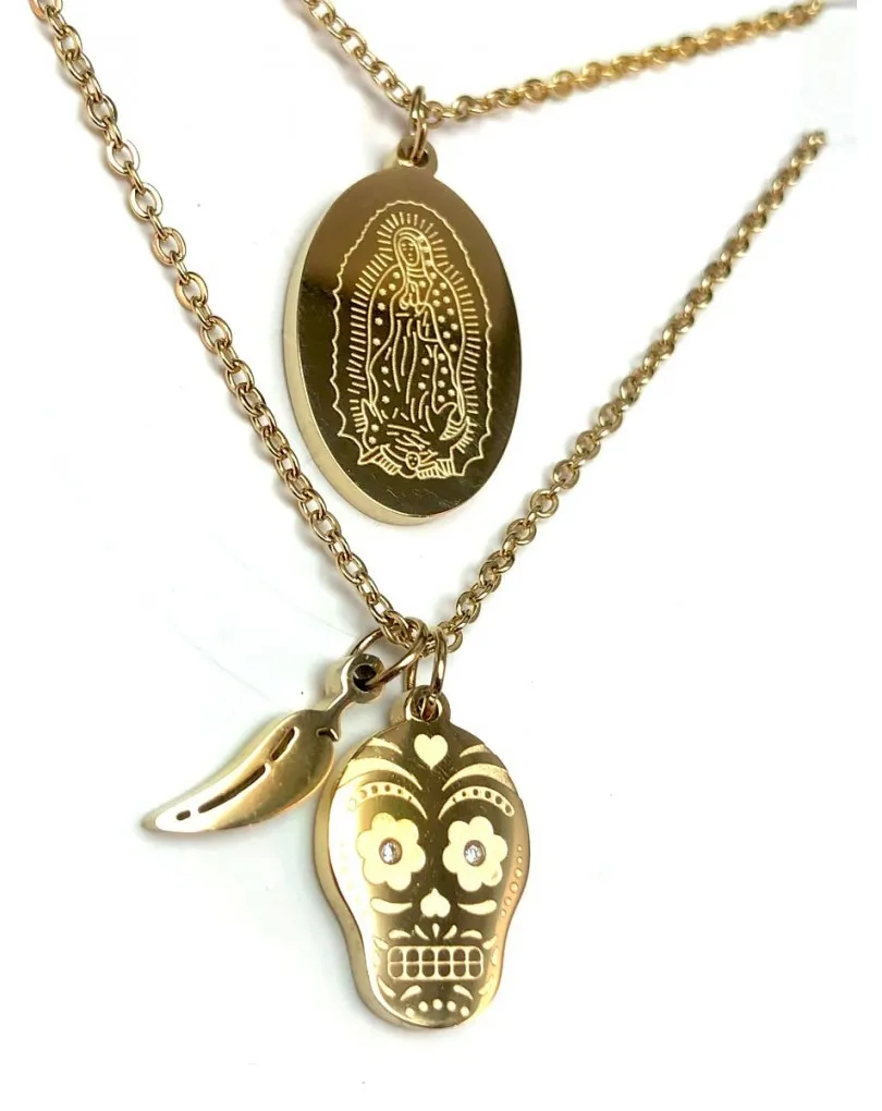 CONJUNTOS BISUTERIA DE MODA DE MUJER ACERO DORADO CALAVERA Y MEDALLA ONLINE Y MADRID
