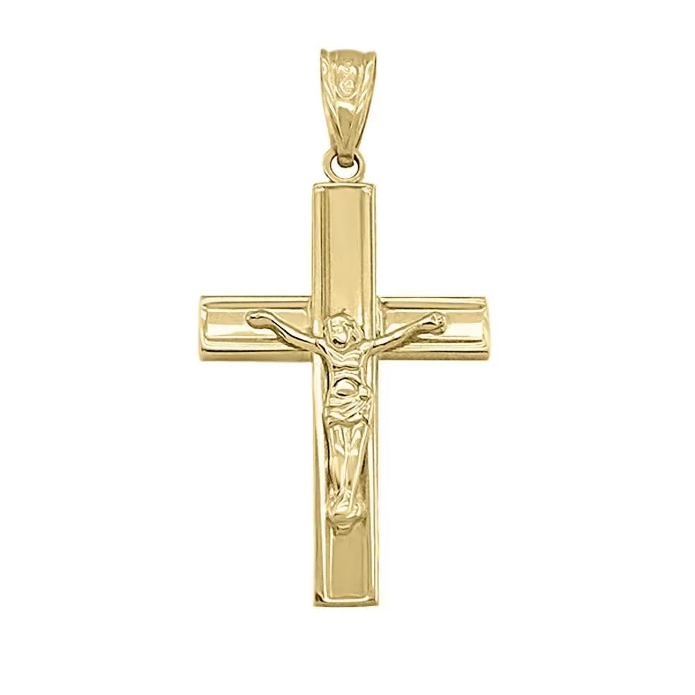 Cruz de oro amarillo bicolor de 18k de 28x17 mm con cristo
