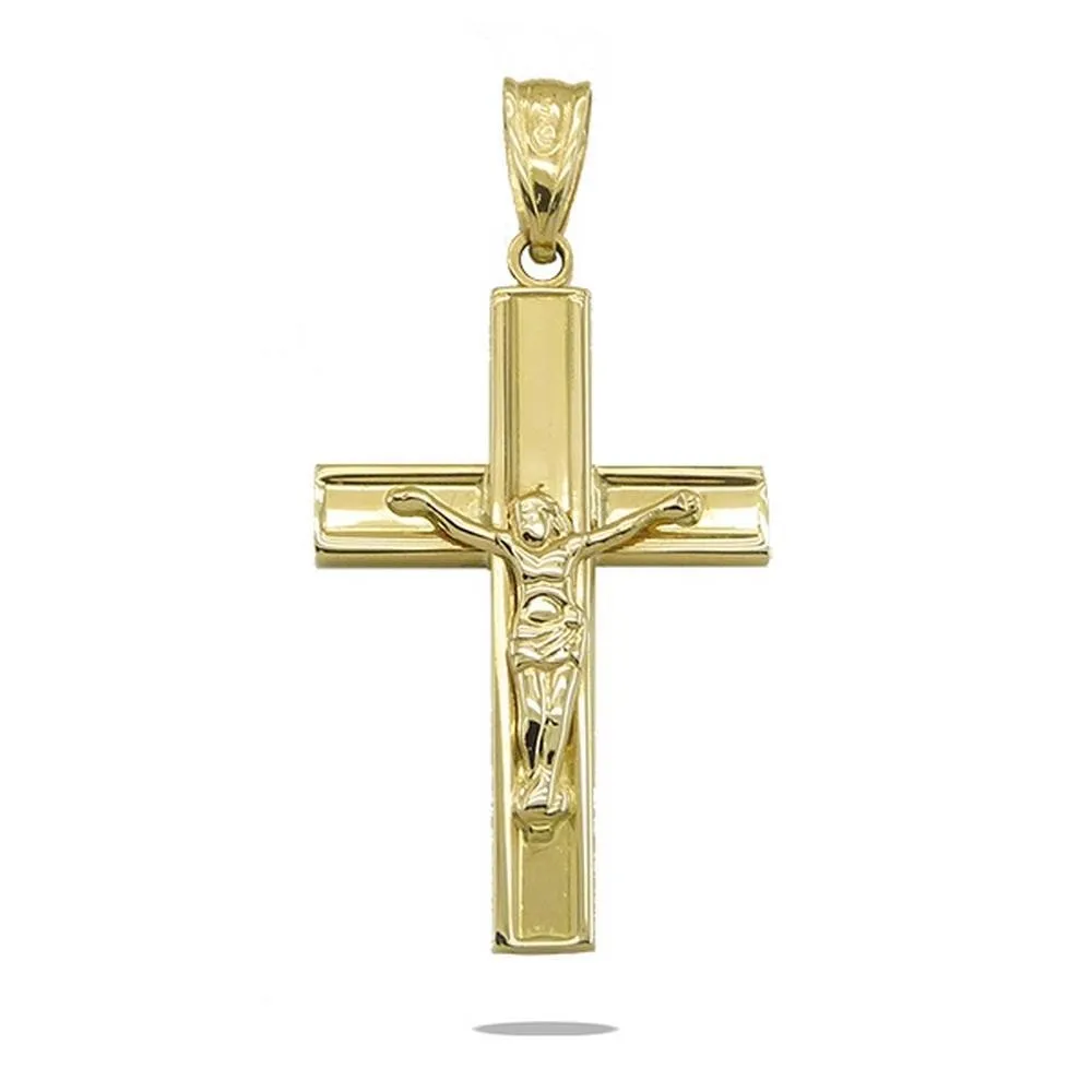 Cruz de oro amarillo bicolor de 18k de 28x17 mm con cristo