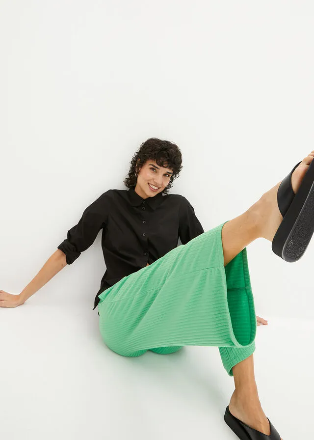 Culote de punto de canalé con cinturilla cómoda Verde ópalo