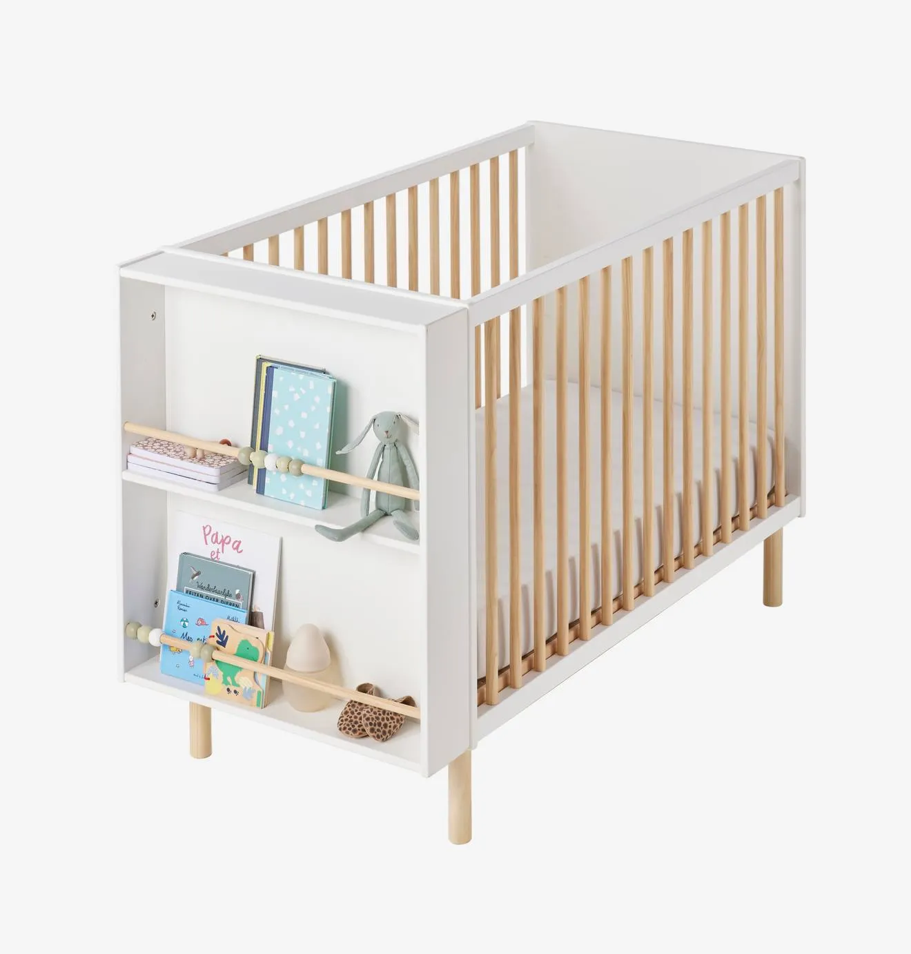 Cuna fija + estantería librería ábaco