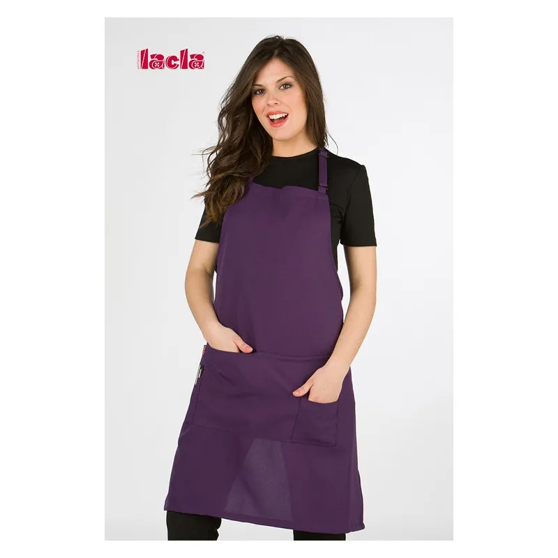 DELANTAL CON PETO LILA OSCURO DE POLIéSTER 3 BOLSILLOS  LACLA