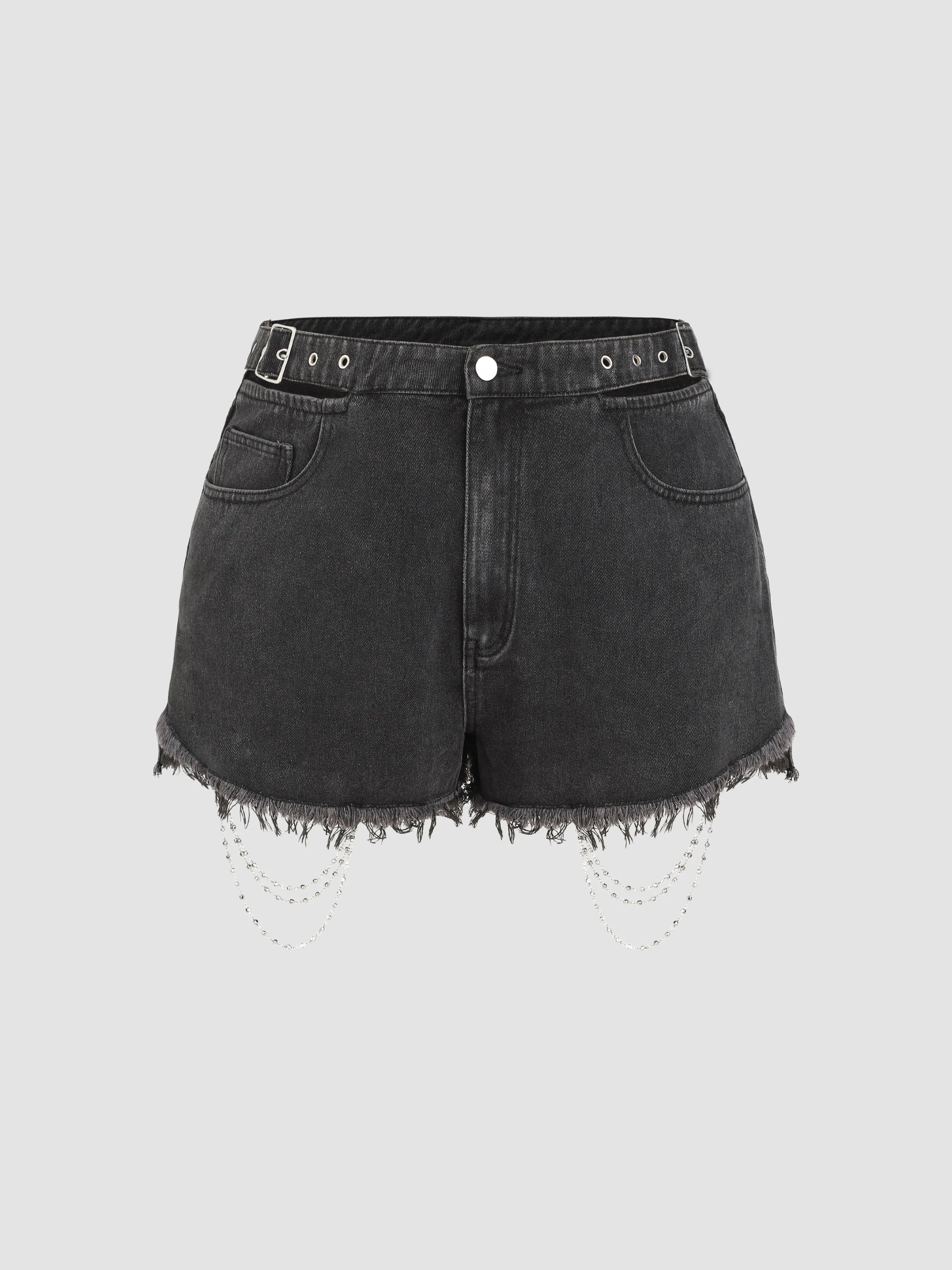 Denim Bordes Deshilachados Detalle de Cadena Ultra Pantalón Corto Curvy