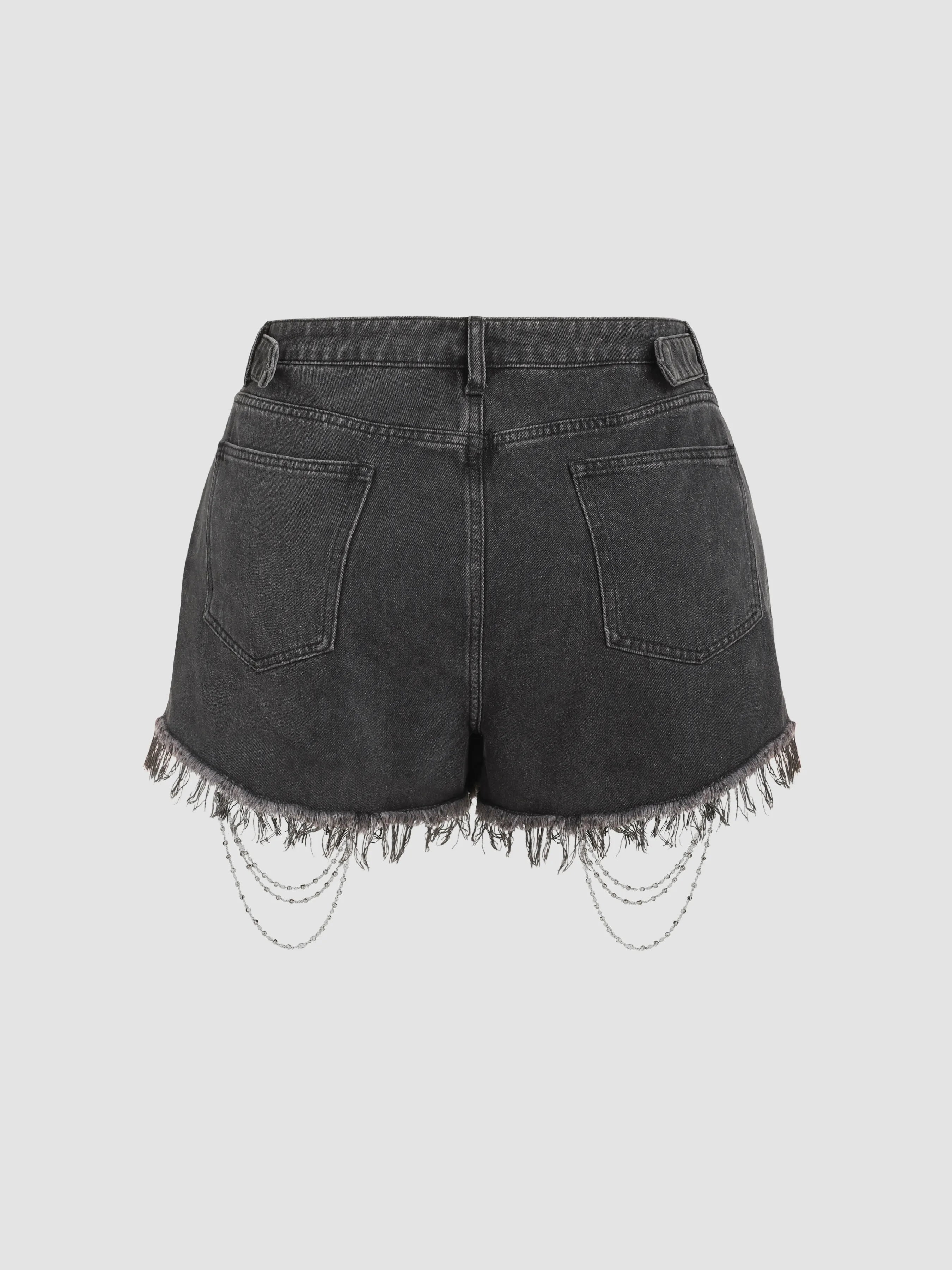 Denim Bordes Deshilachados Detalle de Cadena Ultra Pantalón Corto Curvy
