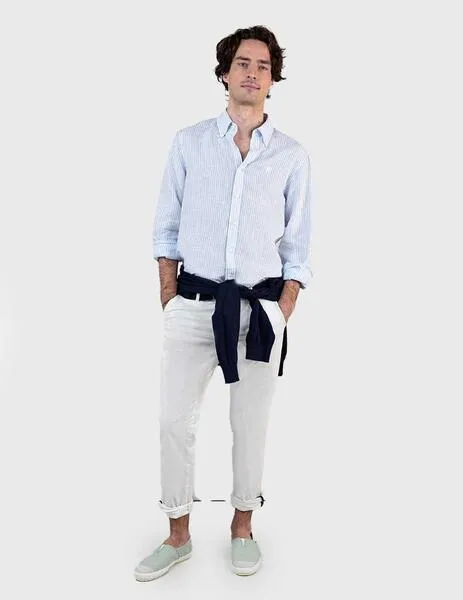 El Ganso Camisa Raya Yale Lino azul celeste para hombre