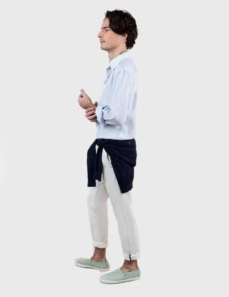 El Ganso Camisa Raya Yale Lino azul celeste para hombre