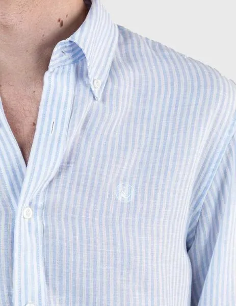 El Ganso Camisa Raya Yale Lino azul celeste para hombre