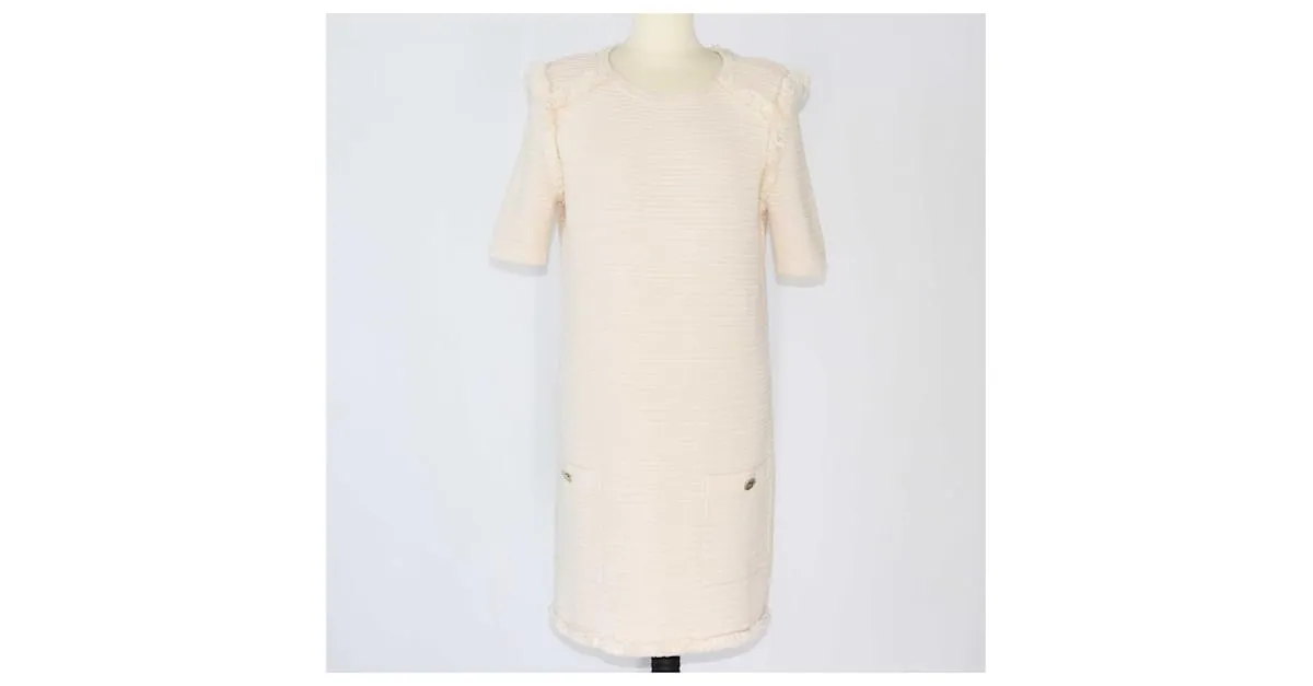 Elisabetta Franchi Minivestido cuadrado de punto en color blanco roto 