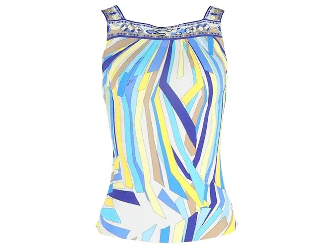 Emilio Pucci Top estampado con cuello cuadrado en seda azul Azul claro 