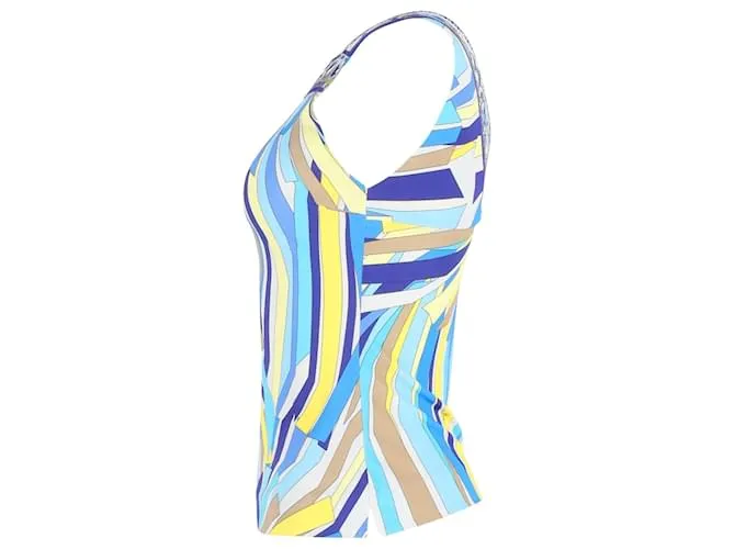 Emilio Pucci Top estampado con cuello cuadrado en seda azul Azul claro 