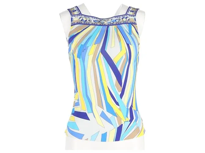 Emilio Pucci Top estampado con cuello cuadrado en seda azul Azul claro 