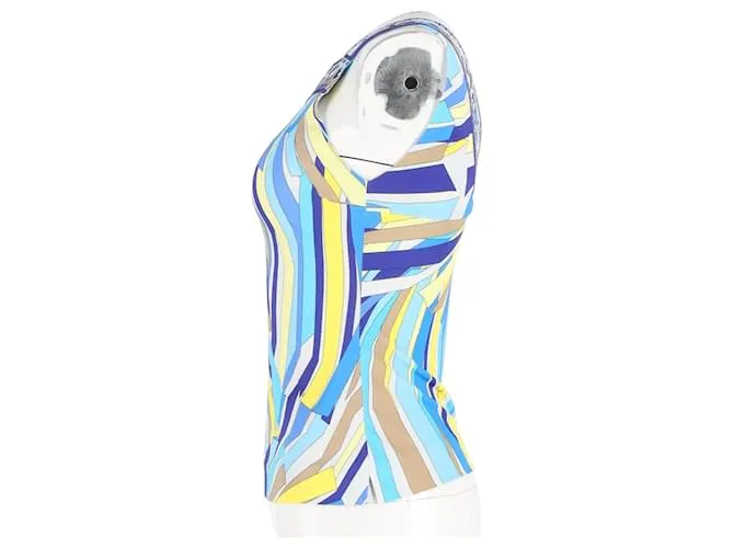 Emilio Pucci Top estampado con cuello cuadrado en seda azul Azul claro 