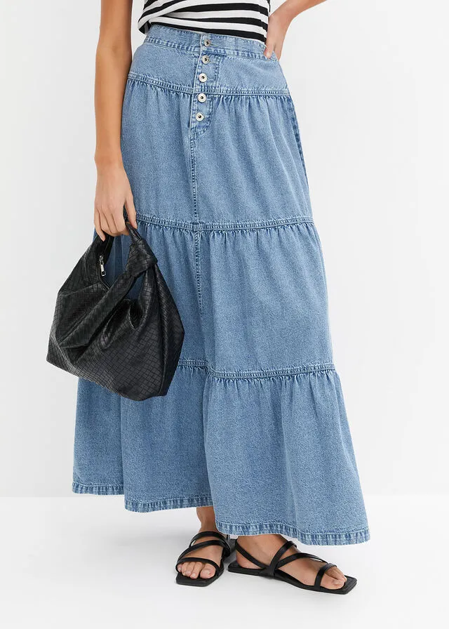 Falda con capas azul hielo denim
