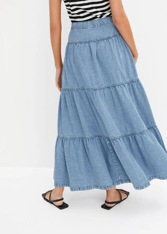 Falda con capas azul hielo denim