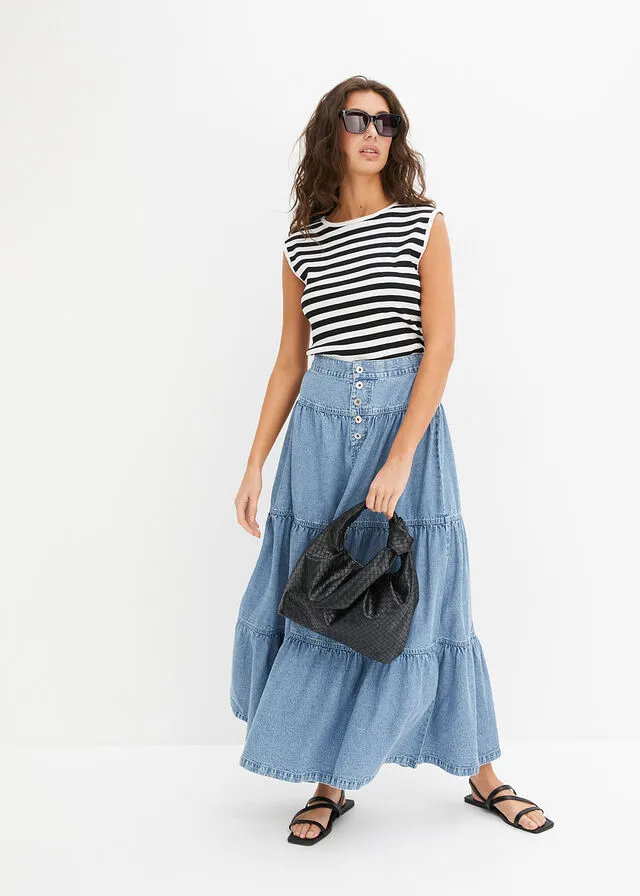 Falda con capas azul hielo denim