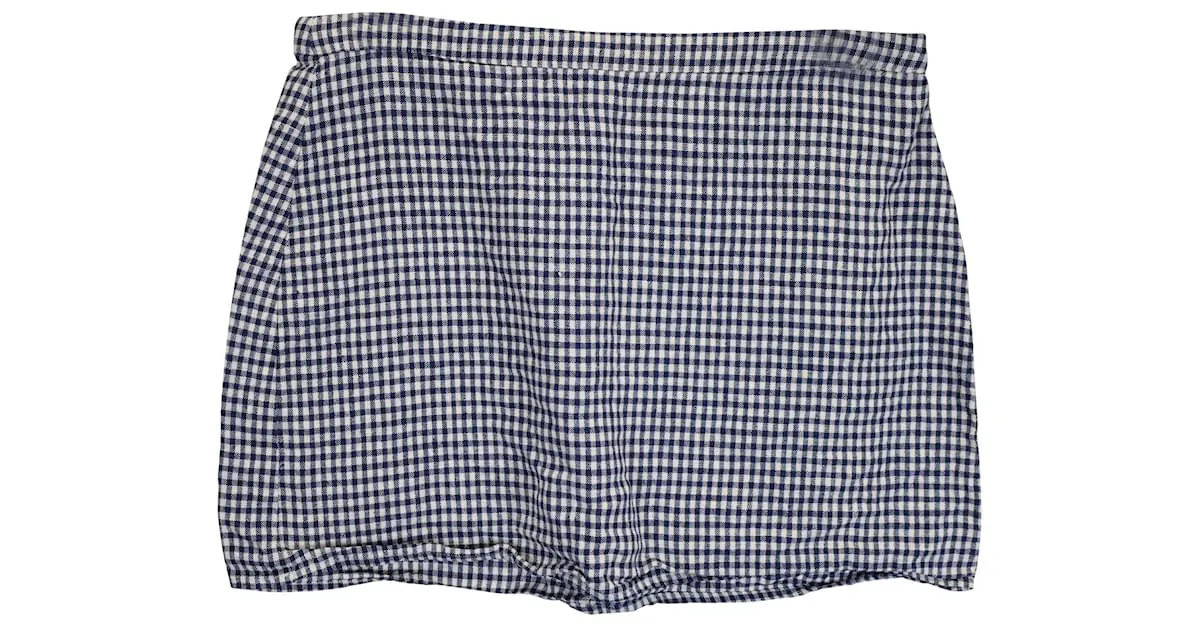 Falda mini de lino azul a cuadros Elton de Reformation 