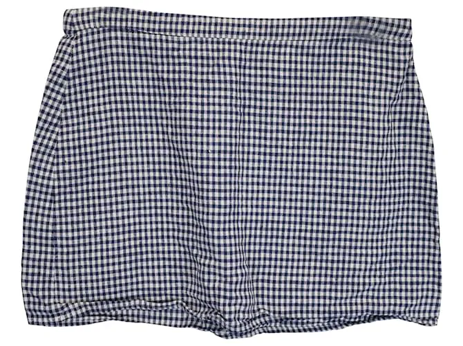 Falda mini de lino azul a cuadros Elton de Reformation 