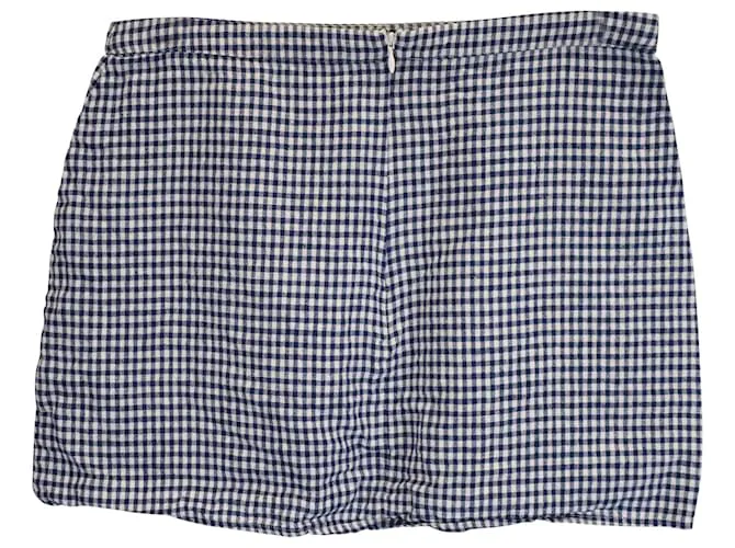 Falda mini de lino azul a cuadros Elton de Reformation 
