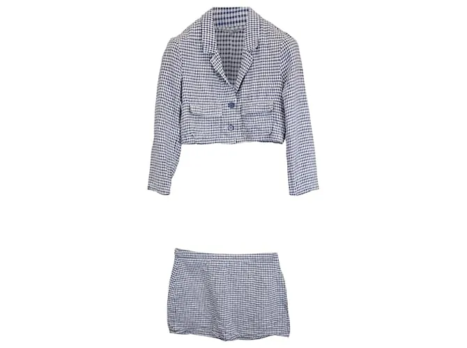 Falda mini de lino azul a cuadros Elton de Reformation 