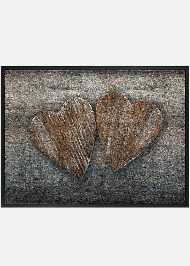 Felpudo con motivos de corazones marrón