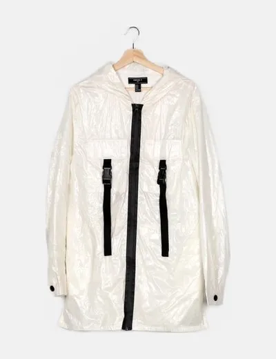 Forever 21 Impemeable con capucha blanco