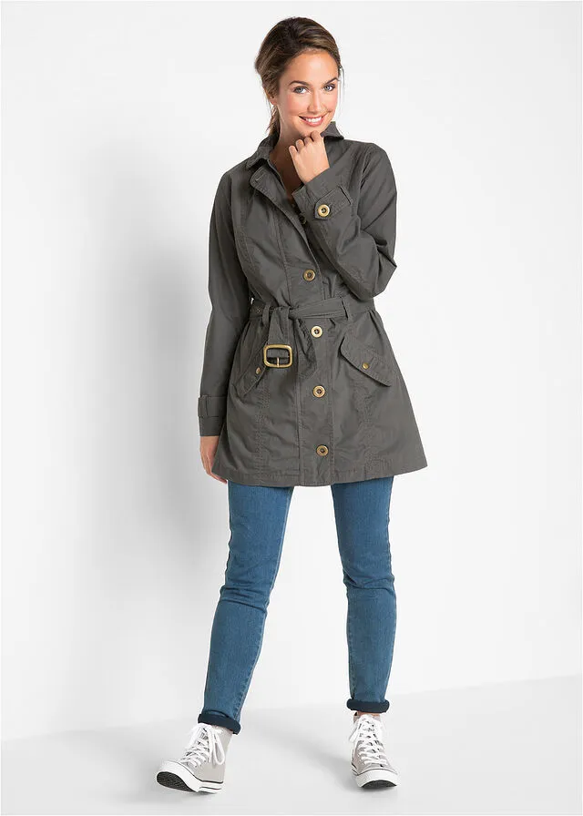 Gabardina de algodón con cinturón pizarra
