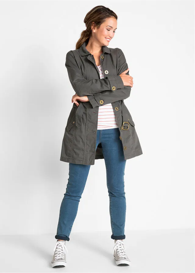 Gabardina de algodón con cinturón pizarra