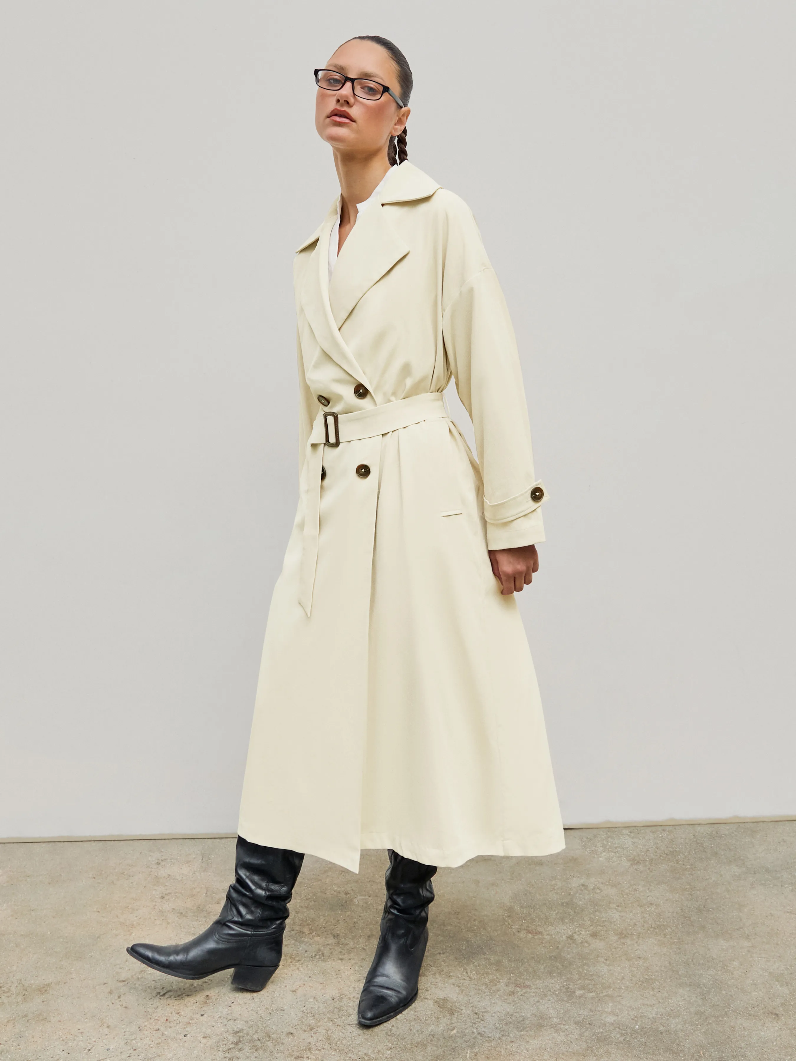 Gabardina de cuello sólido con cinturón
