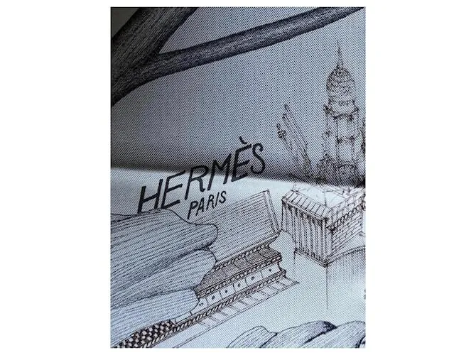 Hermès A la sombra de las peonías cuadrado nueve 100% Azul claro 