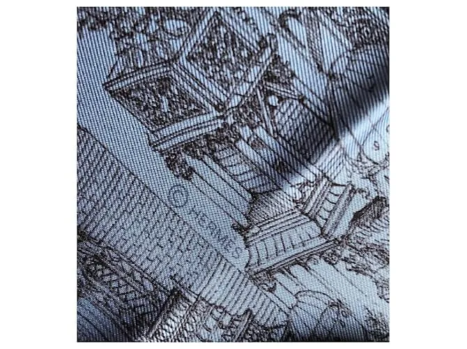 Hermès A la sombra de las peonías cuadrado nueve 100% Azul claro 