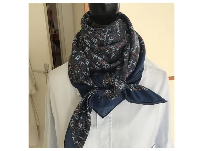 Hermès Cuadrado para hombres " 3D óptico " Azul marino 