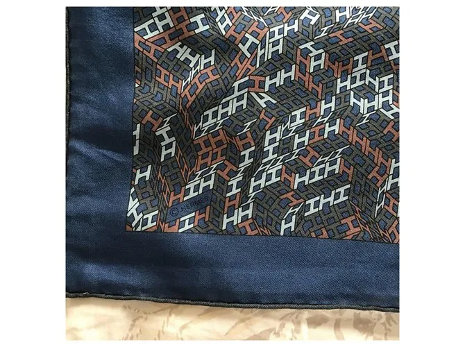 Hermès Cuadrado para hombres " 3D óptico " Azul marino 