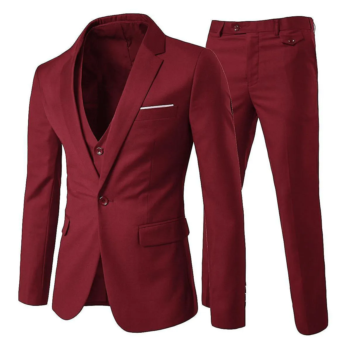 HOMBRE 3PIEZA FIESTA DE NEGOCIOS BODA COLOR SóLIDO SOLAPA CON MUESCAS DELGADO TRAJE DE UN BOTóN (BLAZER + CHALECO + PANTALONES)