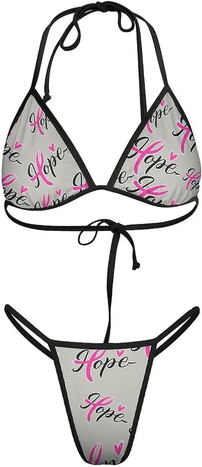 Hope Breast Cancer Awareness Conjuntos de bikini para mujer Traje de baño de 2 piezas Traje de baño sexy Triángulo halter estilo