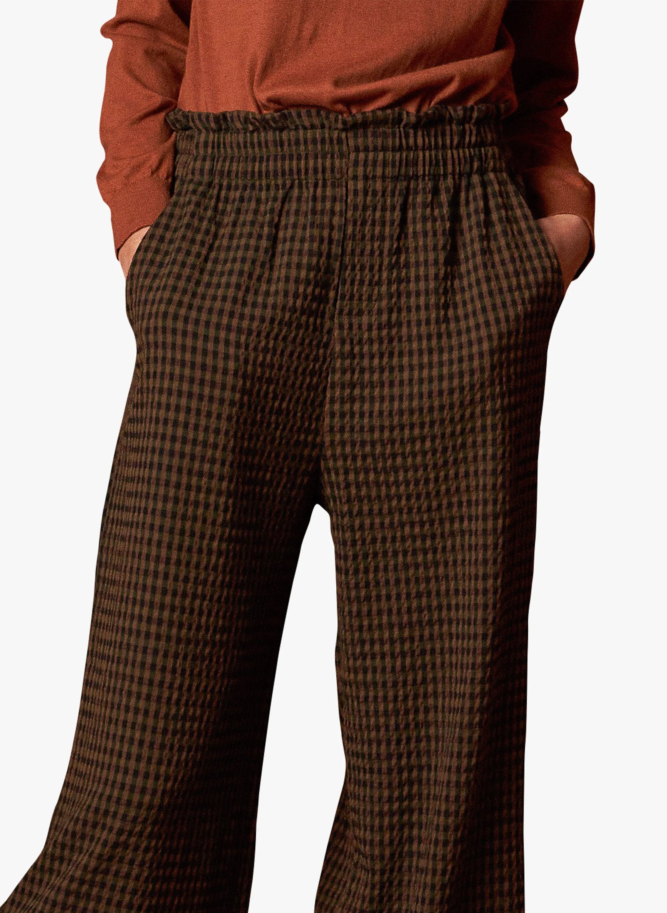 INDI & COLD Pantalón ancho de cuadros en marron