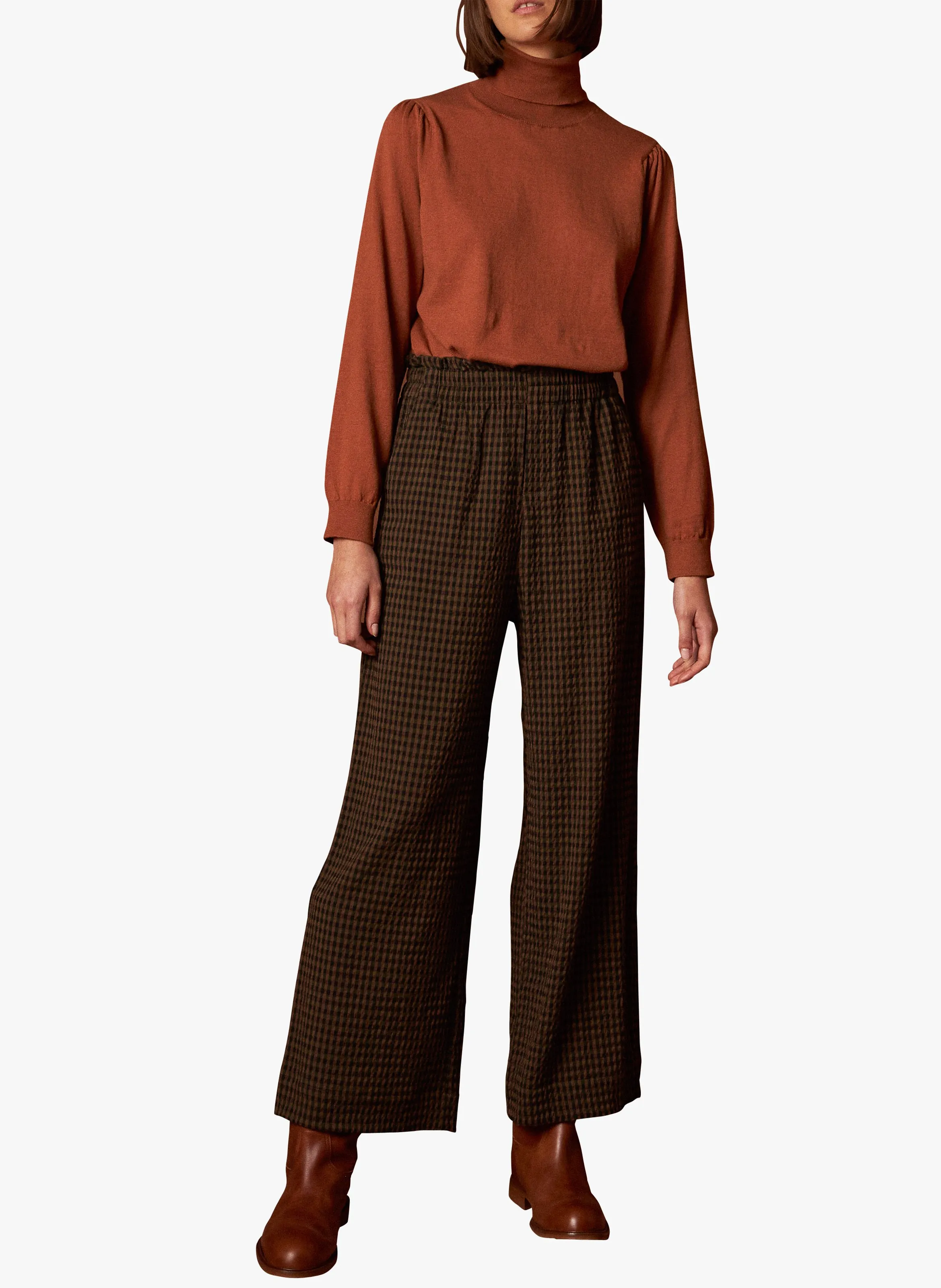 INDI & COLD Pantalón ancho de cuadros en marron