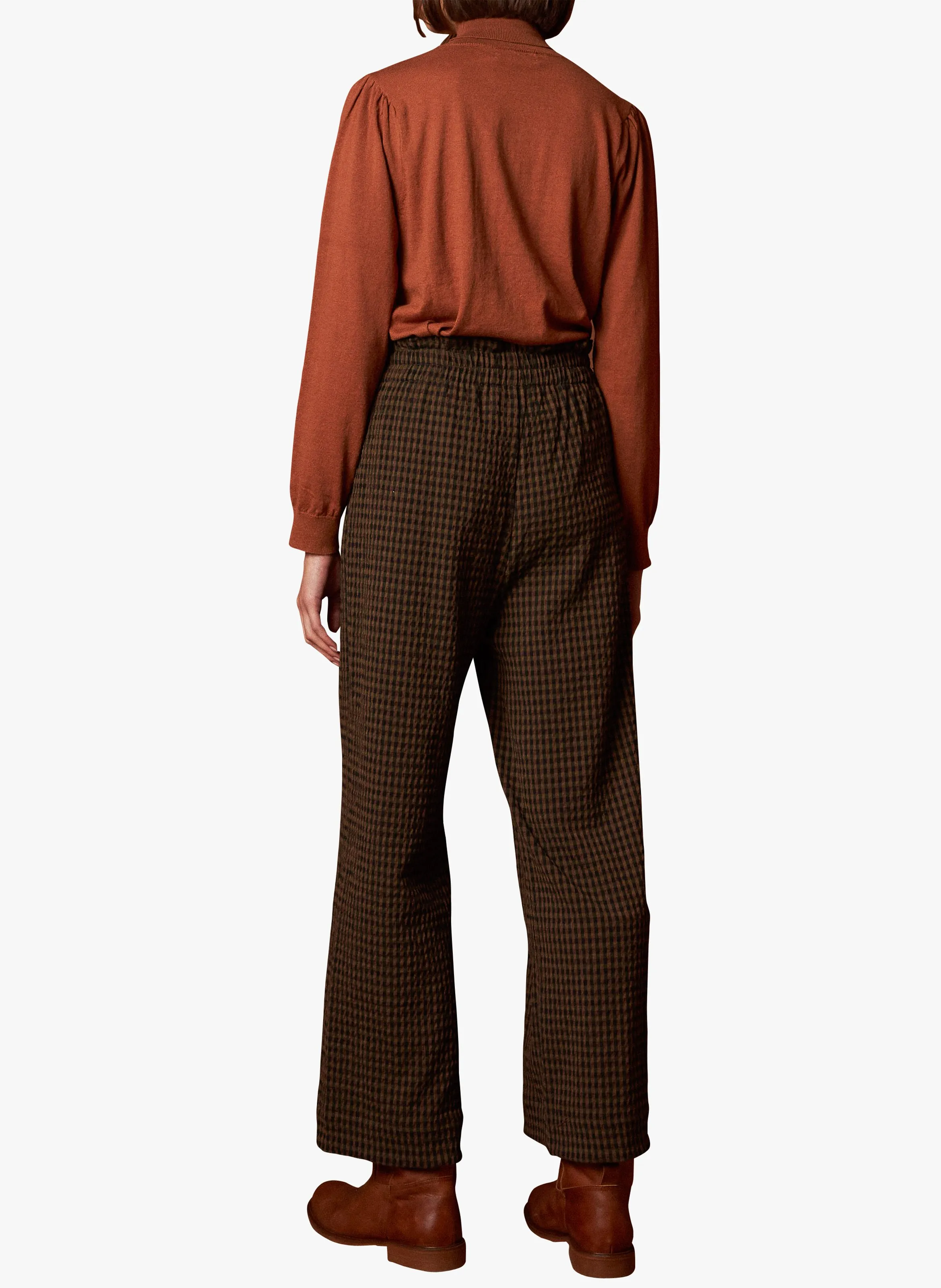 INDI & COLD Pantalón ancho de cuadros en marron